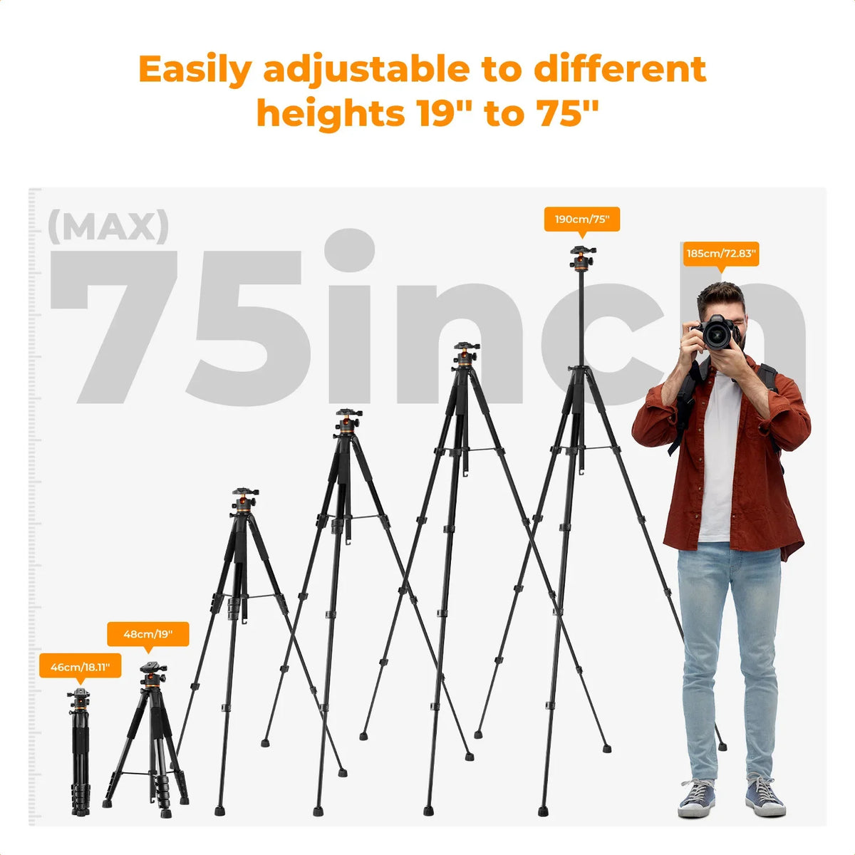 K&F S255A3 190cm Camera Tripod with Phone Clip and Remote