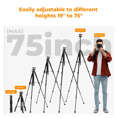 K&F S255A3 190cm Camera Tripod with Phone Clip and Remote