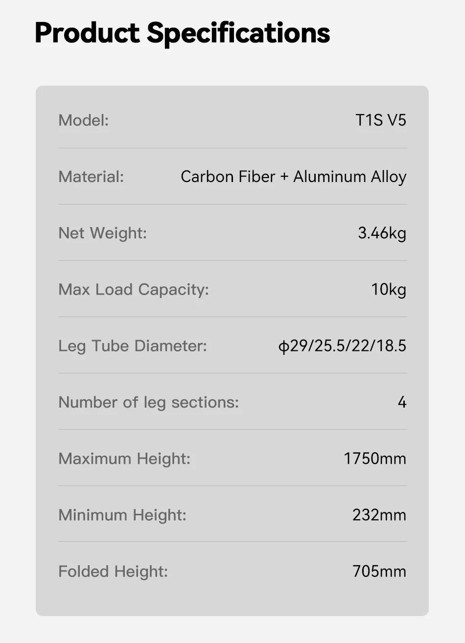 COMAN T1/T1S V5 Carbon Fibre Tripod with Video Head