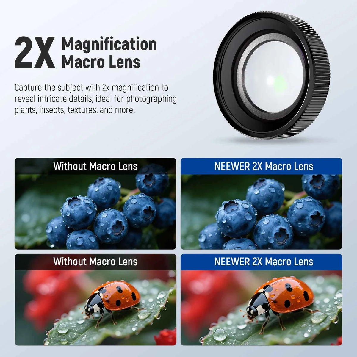 NEEWER 2x Macro Lens for DJI Osmo Action 5 Pro and Action 4