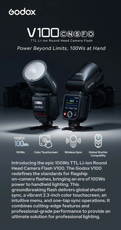 Godox V100 100Ws TTL Round Head Camera Flash