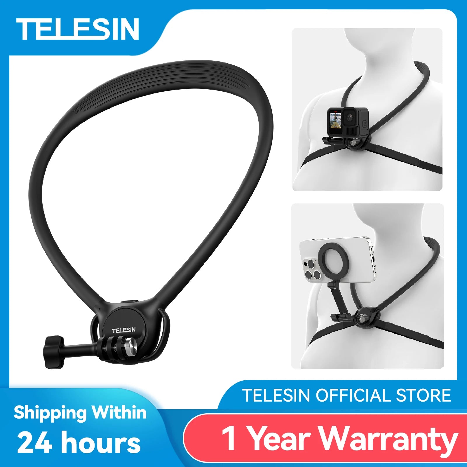 TELESIN 2-in-1 Neck Mount for Phone & Action Camera
