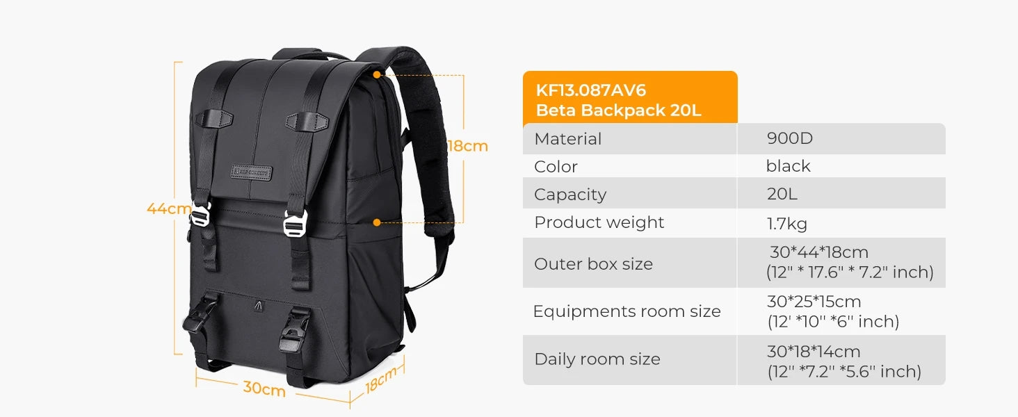 K&F Concept Professional Camera Backpack - Black