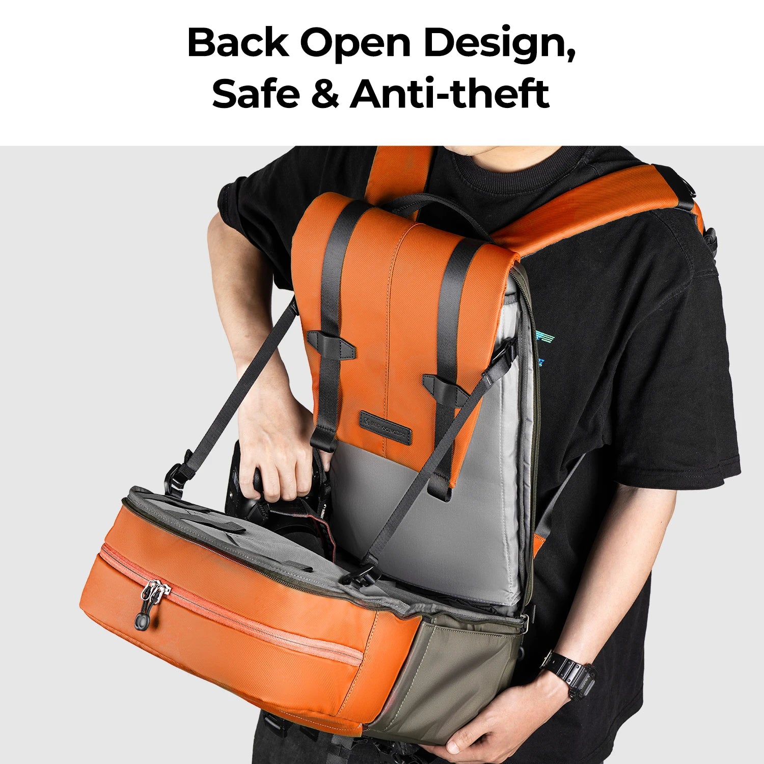 K&F Concept Camera Backpack with 15.6-Inch Laptop Compartment - Black