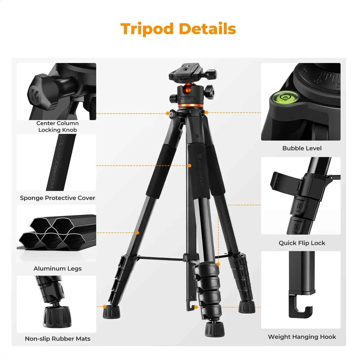 K&F S255A3 190cm Camera Tripod with Phone Clip and Remote
