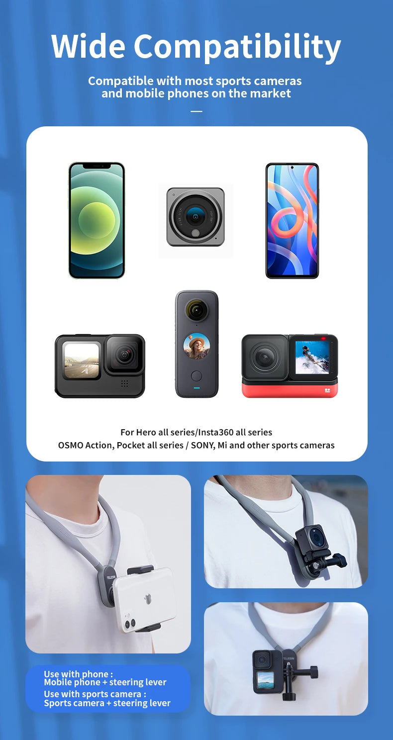 TELESIN Silicone Neck Mount for Action Cameras & Phones