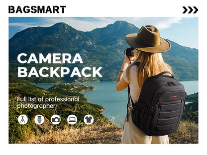 BAGSMART Expandable Camera Backpack with 15.6 Inch Laptop Compartment