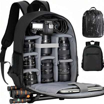 Waterproof DSLR Camera Backpack with Rain Cover & Laptop Compartment - light gray product image