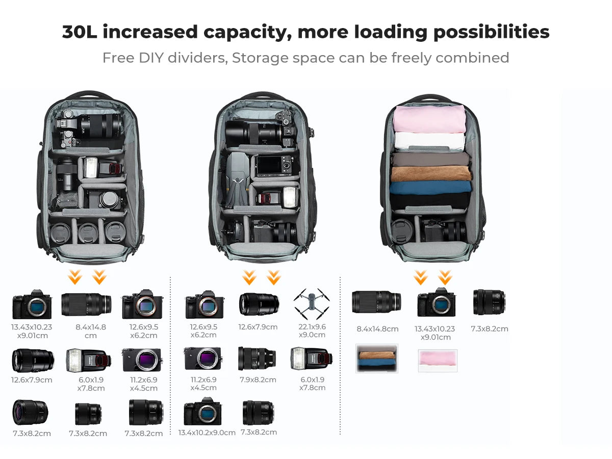 K&F Concept 25L/32L Large Camera Backpack with 15-Inch Laptop Compartment