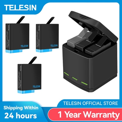 TELESIN 1220mAh Battery & 3-Slot Charger Kit for GoPro HERO 5-8 - 2 Battery 1 Charger