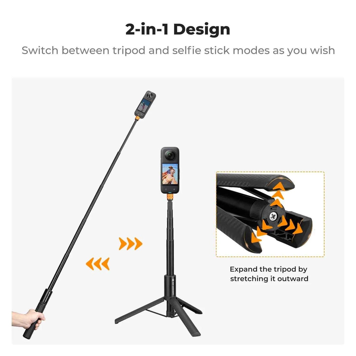 K&F CONCEPT 120cm Invisible Selfie Stick Extension Long Pole for Insta360 Sports Camera GoPro DJI OSMO Pocket 3 Extended Monopod