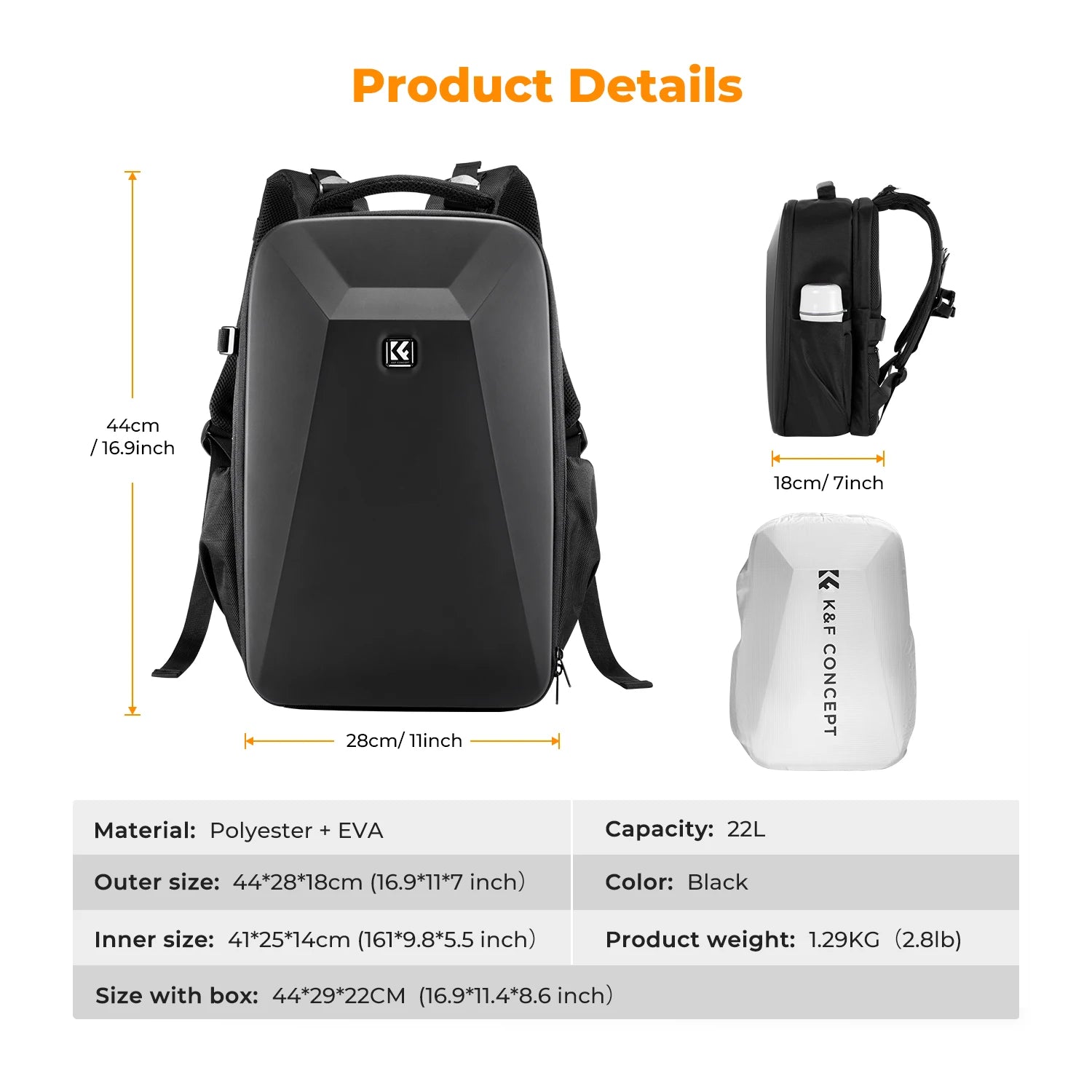 K&F Concept 22L Camera Backpack with Rain Cover - Black
