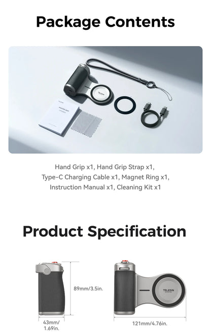 TELESIN Magnetic Smartphone Camera Grip with Remote