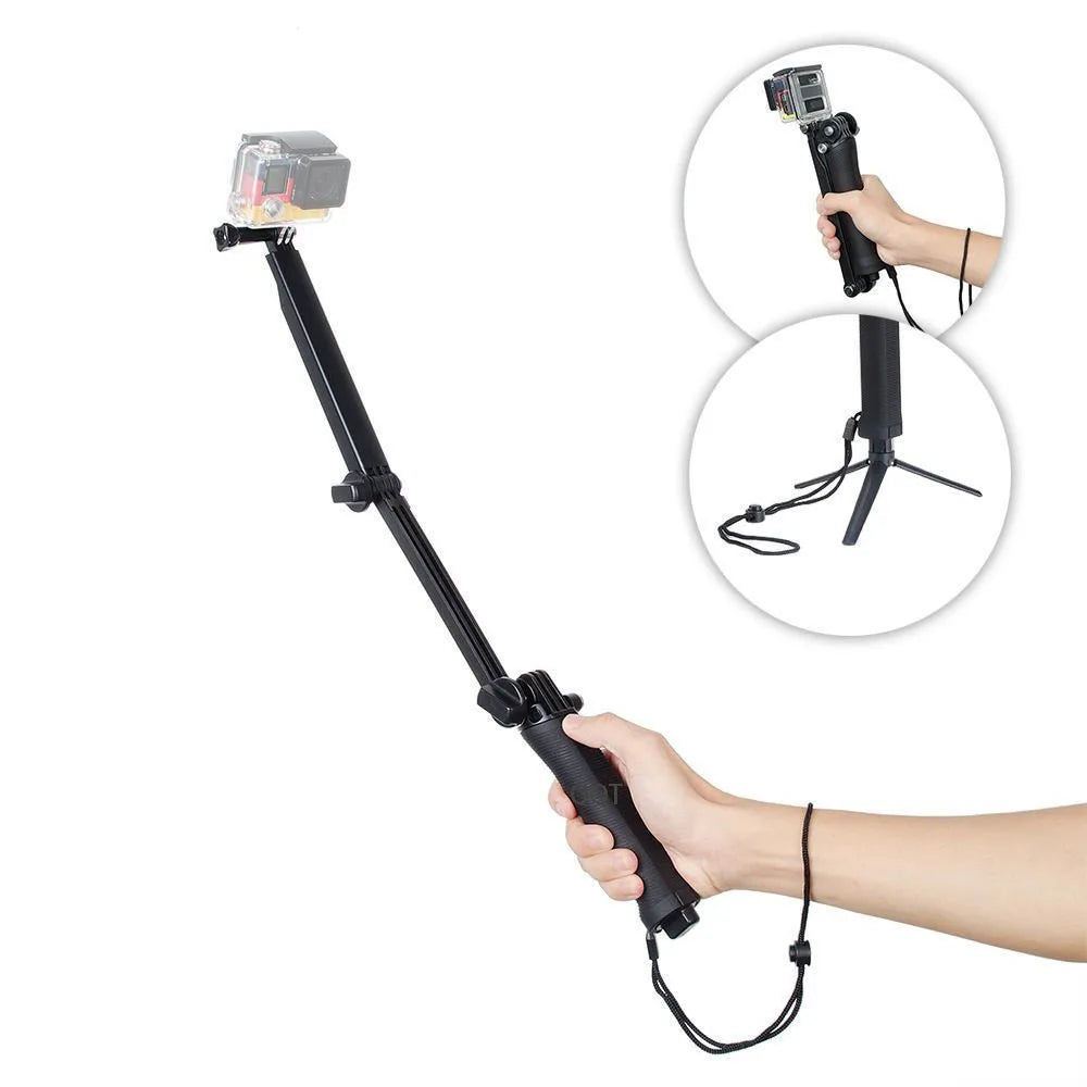 QQT 3-Way Action Camera Selfie Stick and Tripod