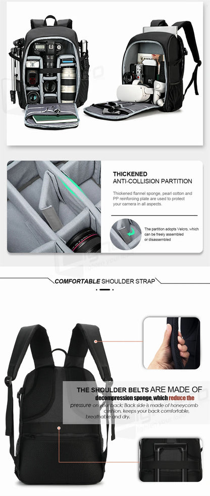 Large Capacity DSLR Camera Backpack with 15.6 Inch Laptop Compartment