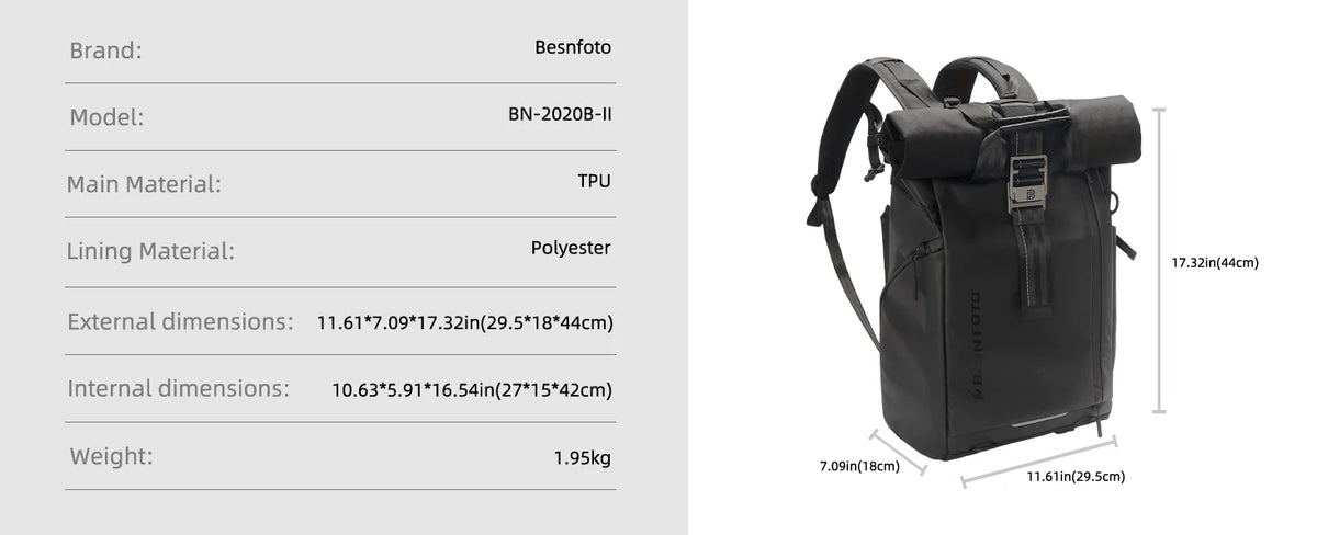 Besnfoto Waterproof Rolltop Camera Backpack
