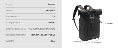 Besnfoto Waterproof Rolltop Camera Backpack