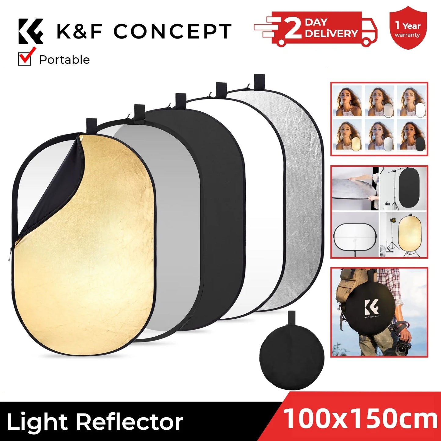 K&F Concept 5-in-1 Oval Photography Reflector