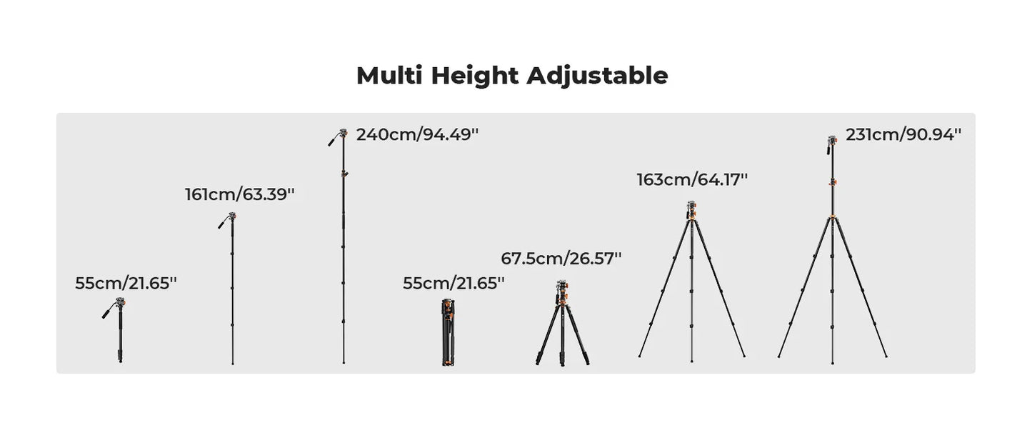 K&F 230cm Overhead Camera Tripod with Fluid Head
