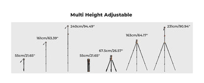 K&F 230cm Overhead Camera Tripod with Fluid Head