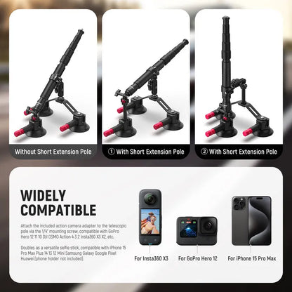 NEEWER Triple Suction Cup Car Mount Kit for Action Cameras