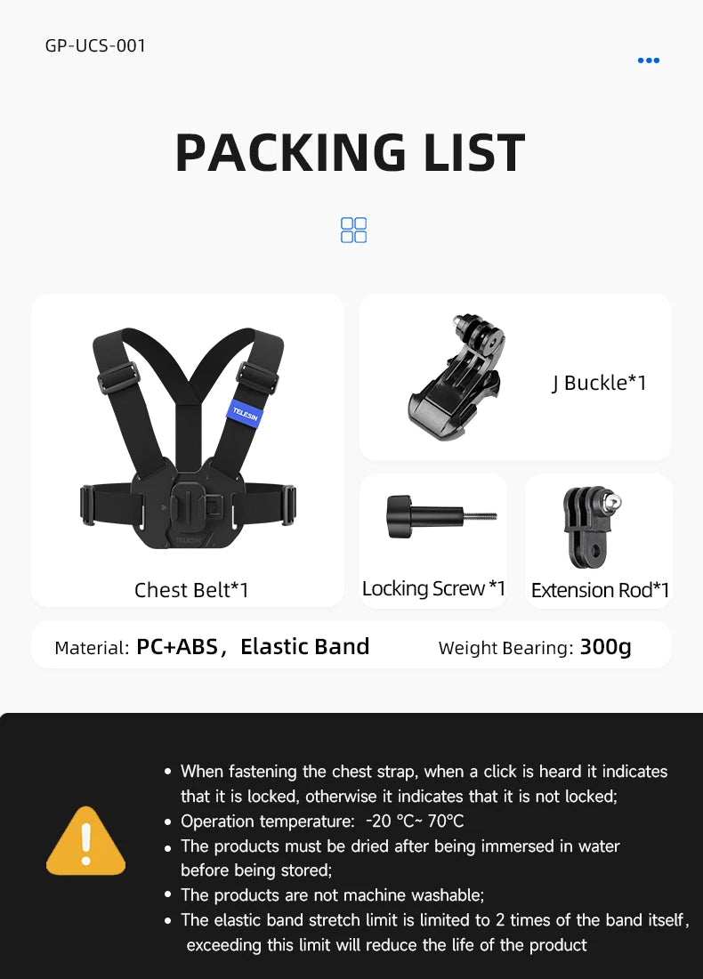 TELESIN Action Camera Chest Harness Mount