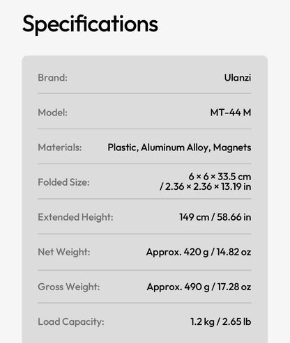Ulanzi MT-44M Magnetic Selfie Stick & Tripod