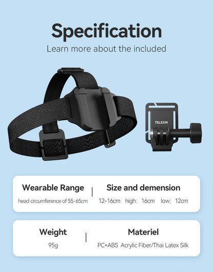 TELESIN 2-in-1 Action Camera Head Strap & Hat Clip