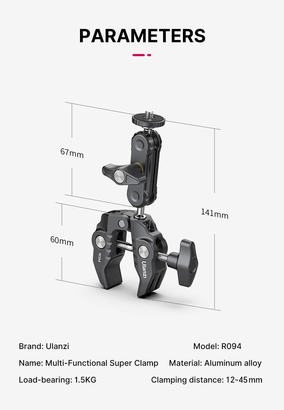 Ulanzi R094 Super Clamp with Double Ball Head Magic Arm