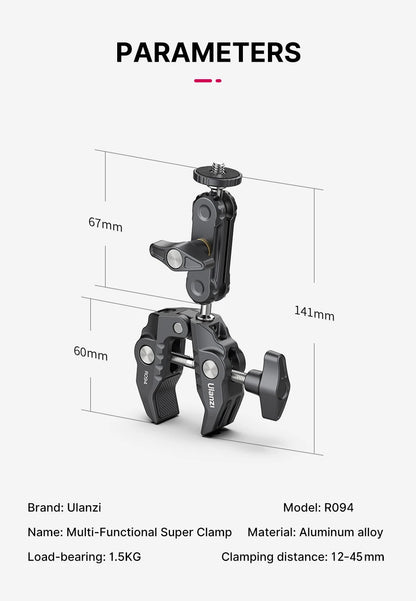 Ulanzi R094 Super Clamp with Double Ball Head Magic Arm
