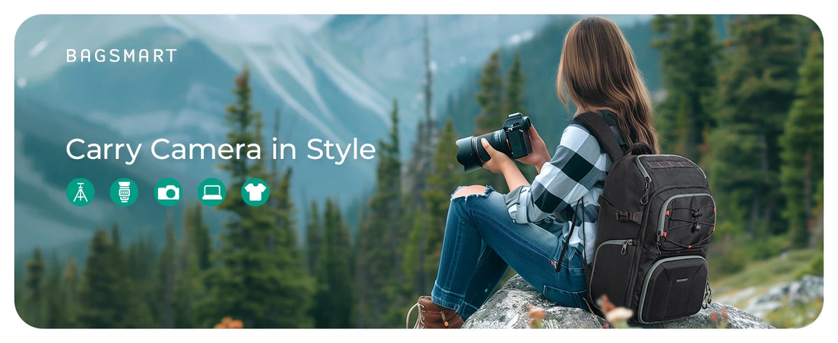 BAGSMART Camera Backpack with 15.6 Inch Laptop Compartment