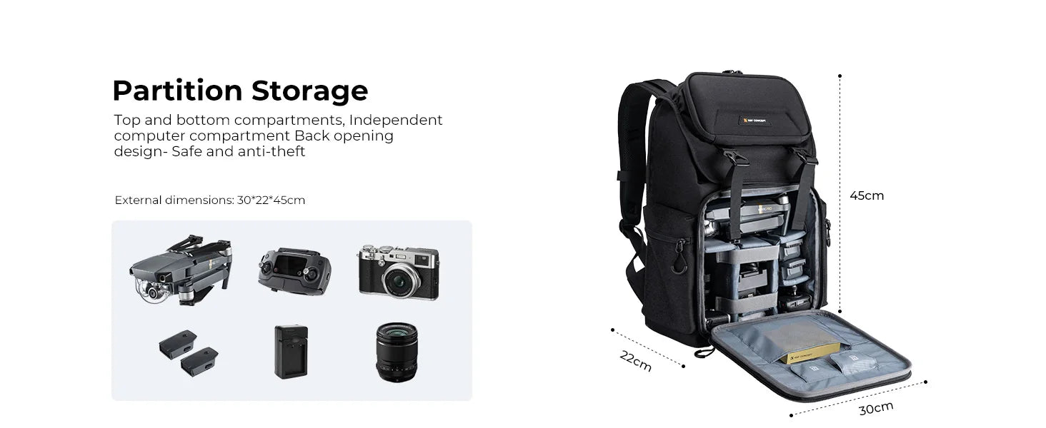 K&F Concept 25L Camera Backpack with 15.6-Inch Laptop Compartment