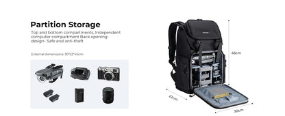 K&F Concept 25L Camera Backpack with 15.6-Inch Laptop Compartment