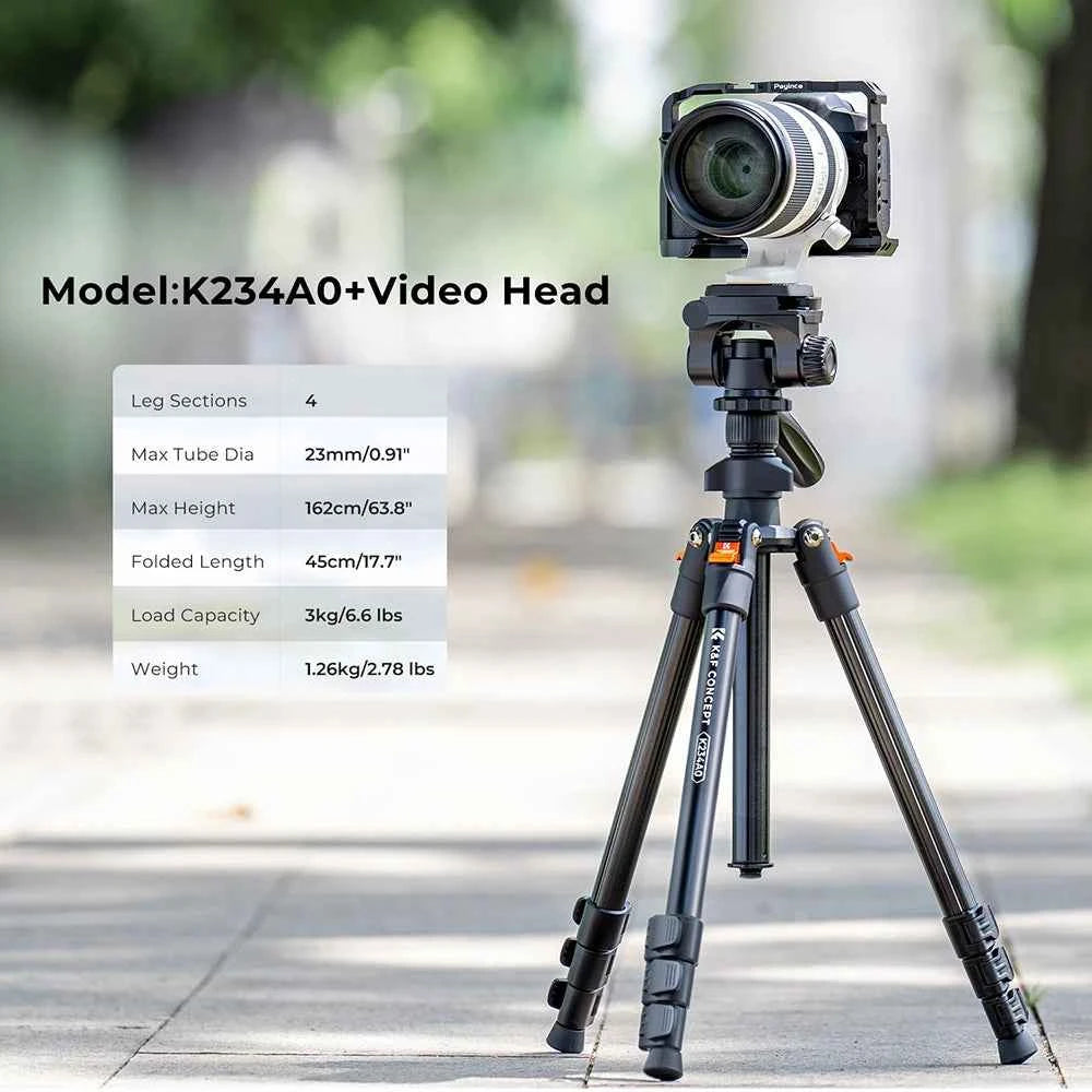 K&F 162cm Aluminium Video Tripod with Phone Holder