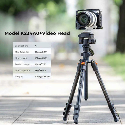 K&F 162cm Aluminium Video Tripod with Phone Holder