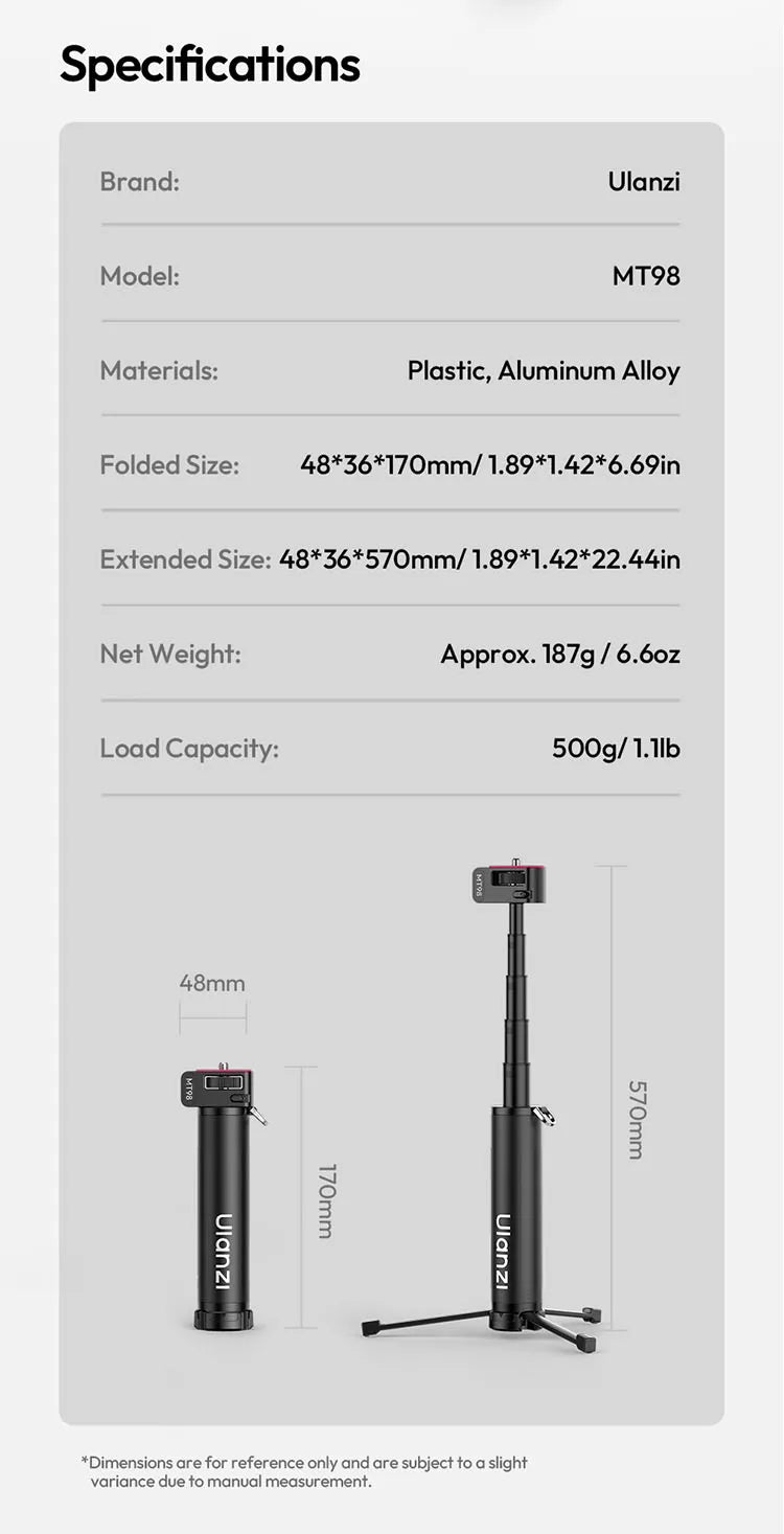 Ulanzi MT98 Invisible Selfie Stick 57cm for Action Cameras
