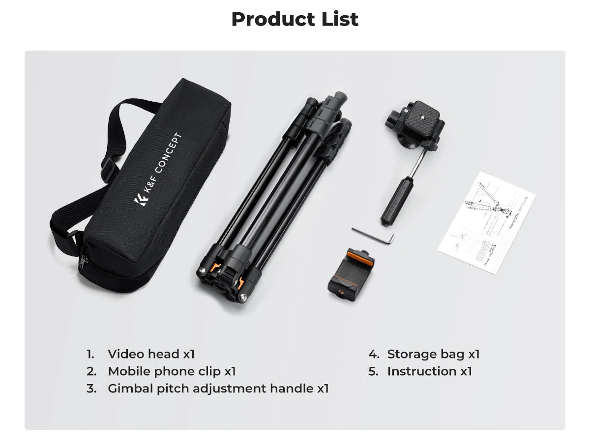 K&F 196cm Camera Tripod with 3-Way Head