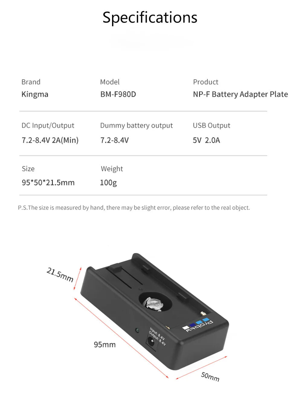 NP-F Battery Plate Adapter with NP-FW50 Dummy Battery Coupler