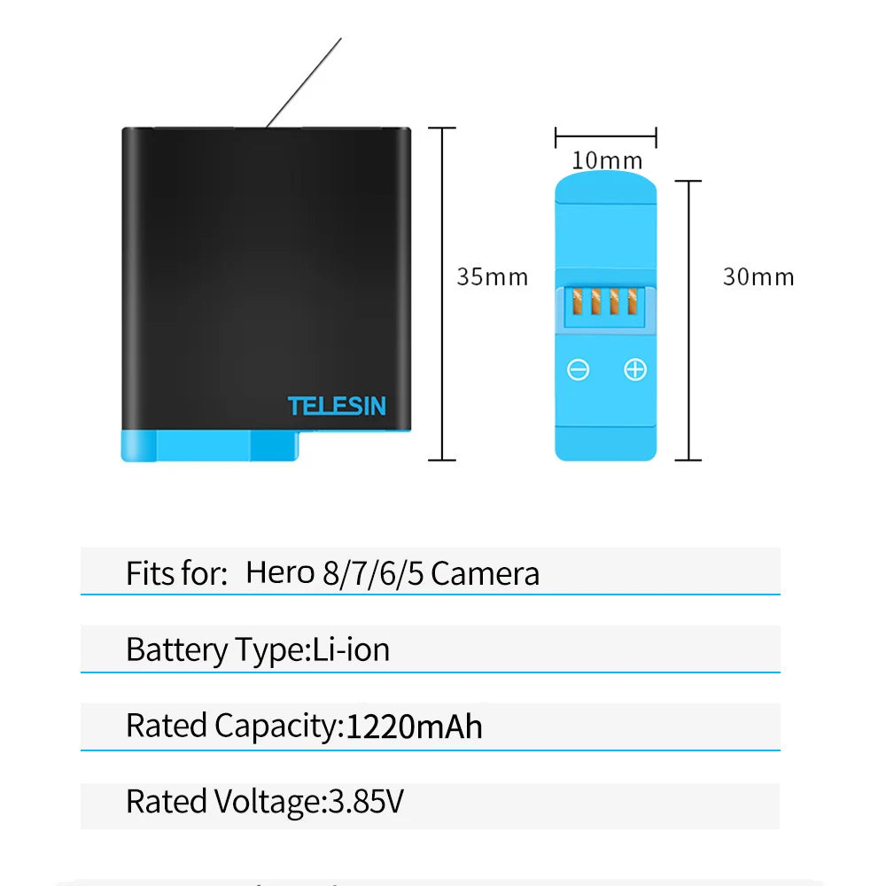 TELESIN 1220mAh Battery & 3-Slot Charger Kit for GoPro HERO 5-8