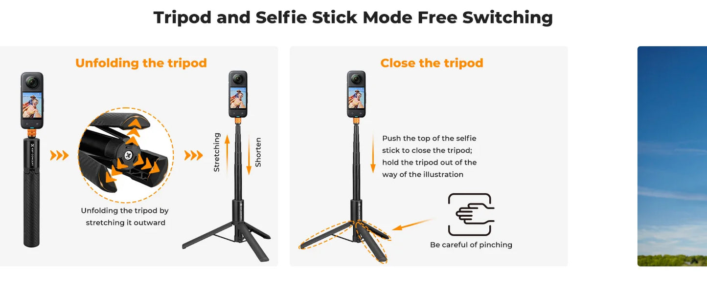 K&F 120cm Invisible Selfie Stick for Action Cameras