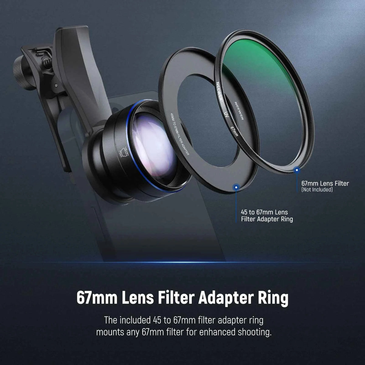 NEEWER 60mm 2x Telephoto Phone Lens with Clip and Filter Adapter
