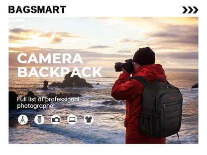 BAGSMART Expandable Camera Backpack with 15.6 Inch Laptop Compartment