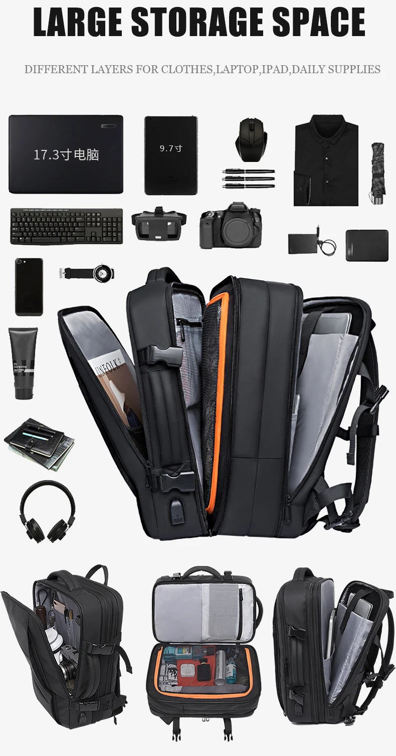 BANGE 17.3 Inch Expandable Travel Backpack with USB Port