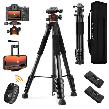 K&F S255A3 190cm Camera Tripod with Phone Clip and Remote
