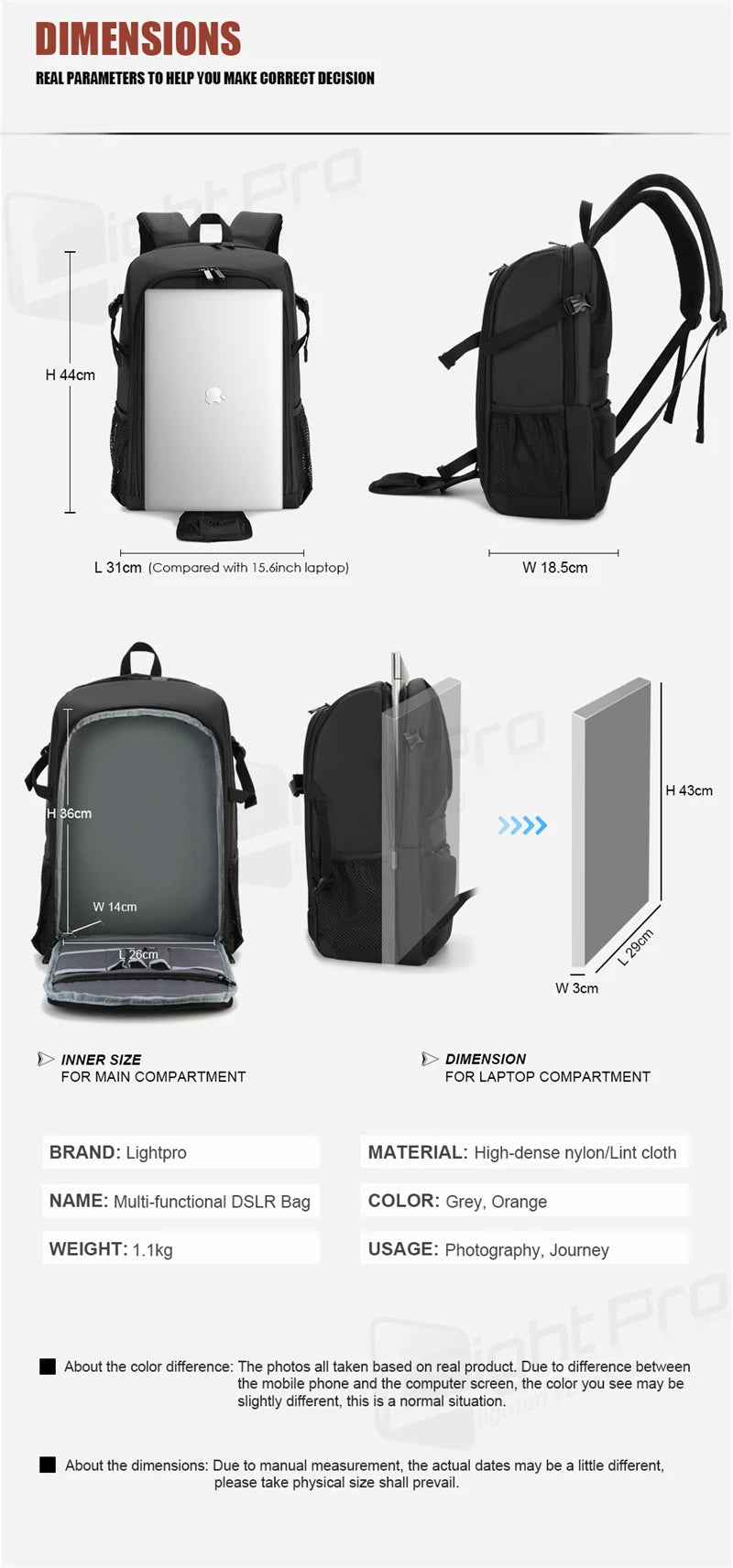 Large Capacity DSLR Camera Backpack with 15.6 Inch Laptop Compartment