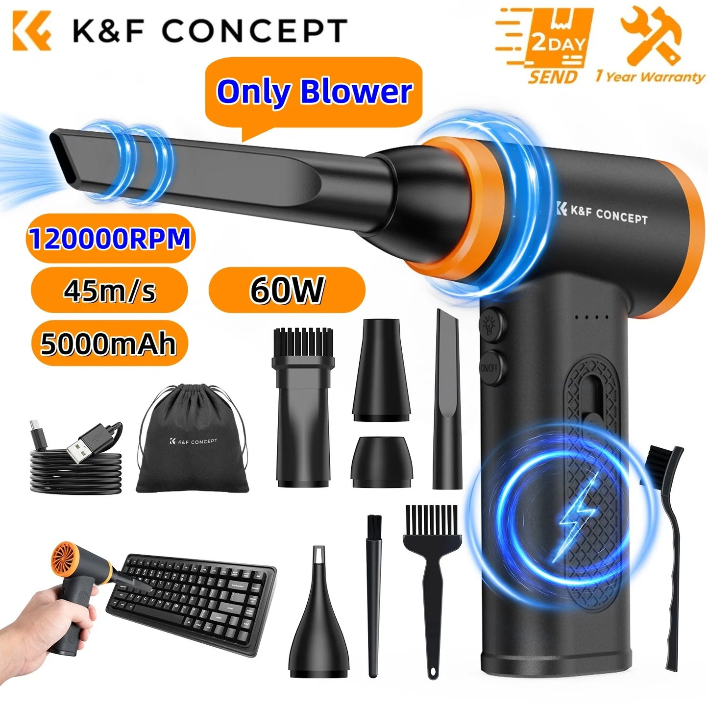 K&F Cordless Electric Air Duster & Camera Cleaner