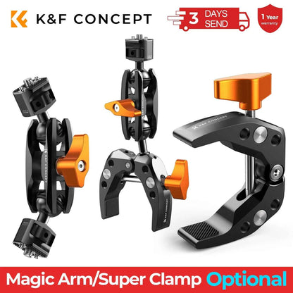 K&F CONCEPT Multi-Functional Super Clamp with Double 360° Ball Head Magic Arm For GoPro Insta360 DJI OSMO Aciton Camera Phone