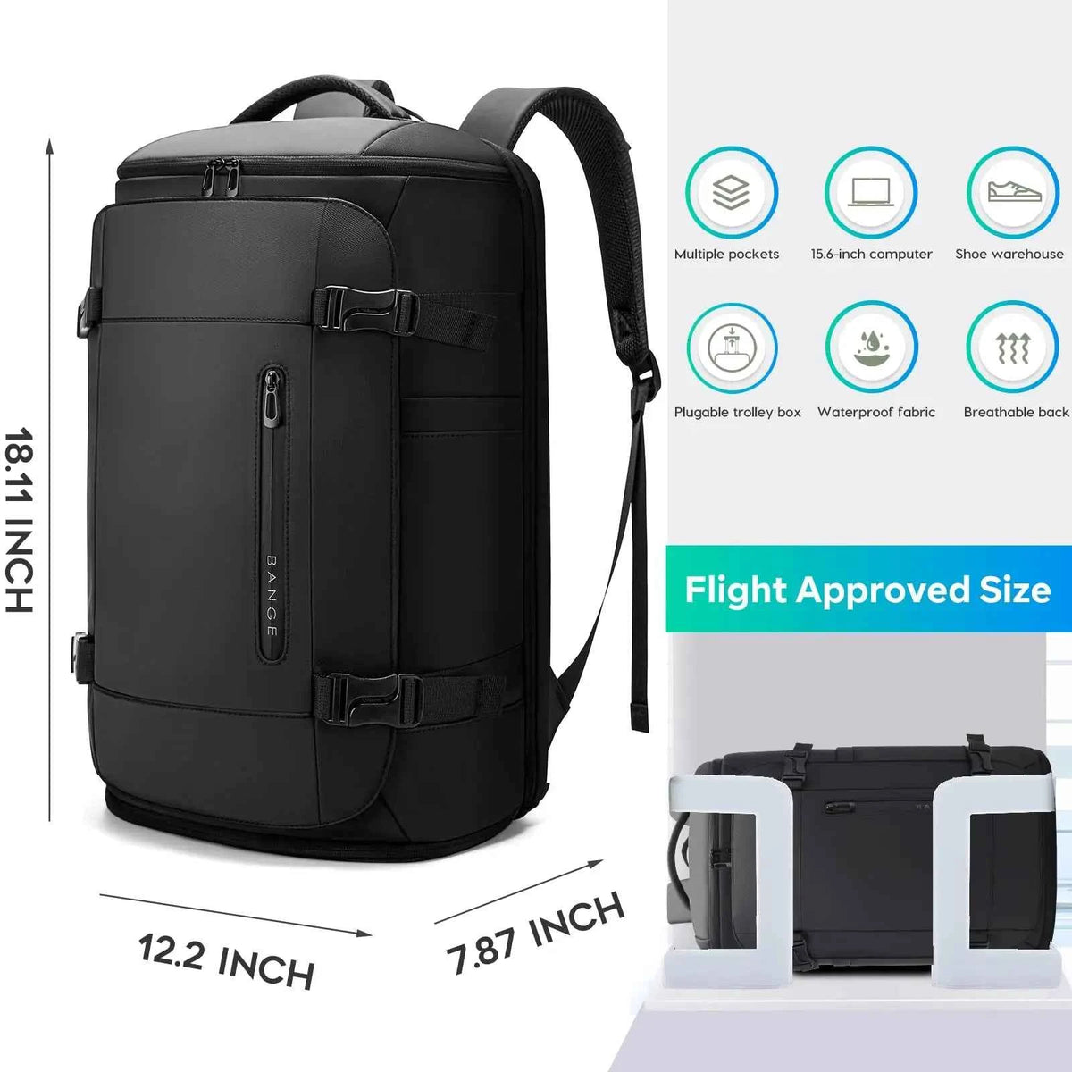 BANGE Large Travel Backpack with Shoe Compartment
