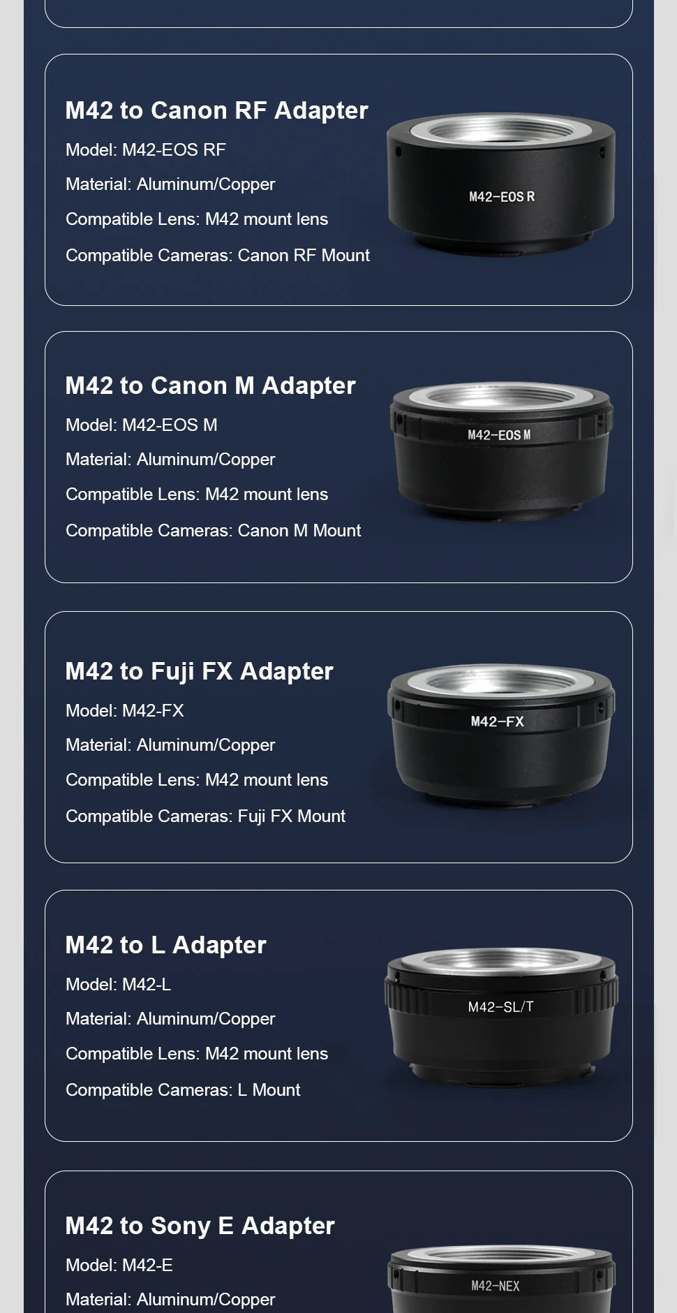 M42 Screw Lens Adapter for Mirrorless and DSLR Cameras