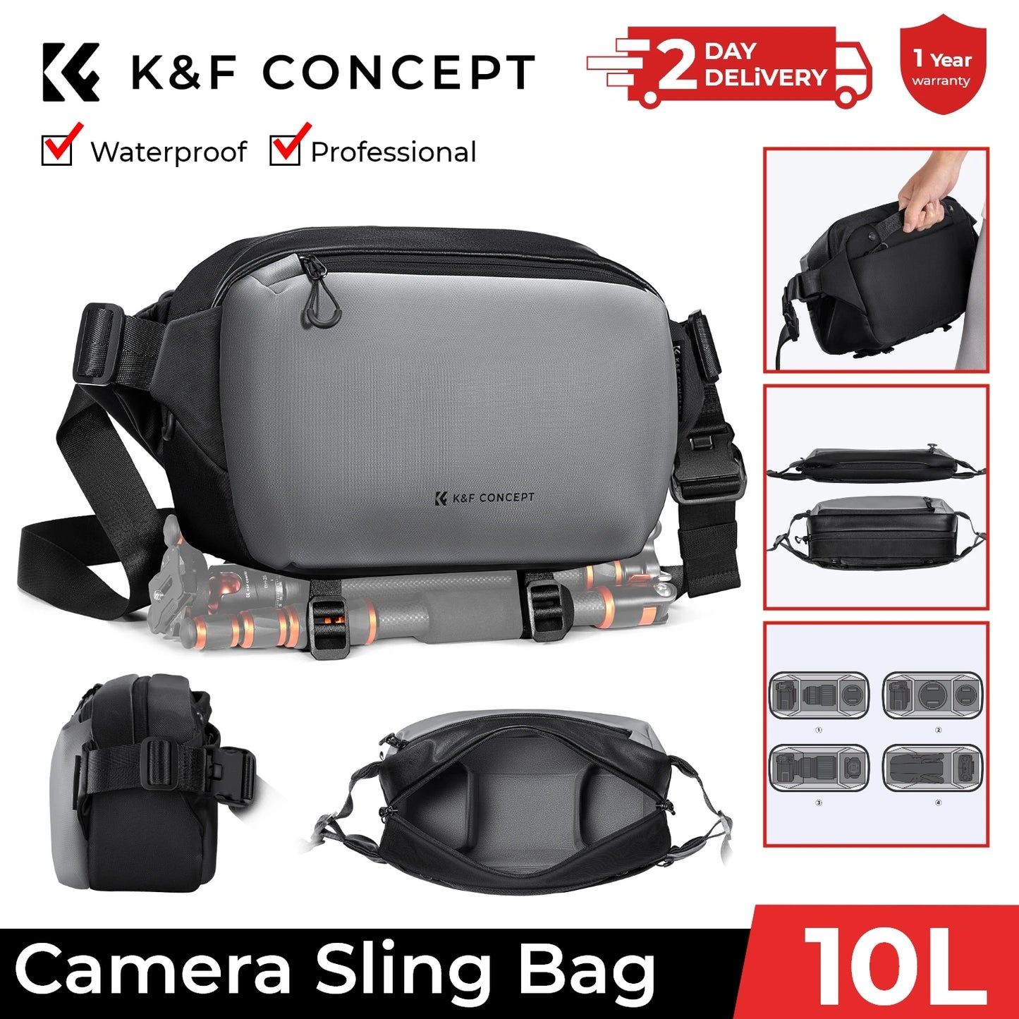 K&F Concept 10L/12L Camera Sling Bag for DSLR & Mirrorless Cameras